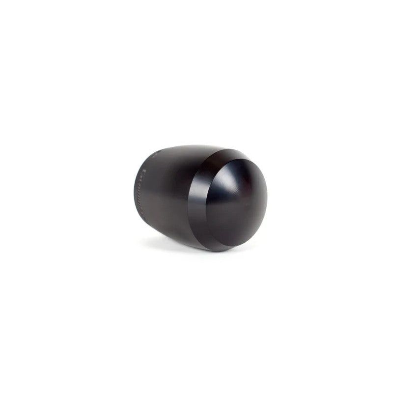 Machined black Delrin stubby shift knob with M12x1.25 internal threading for manual transmissions.