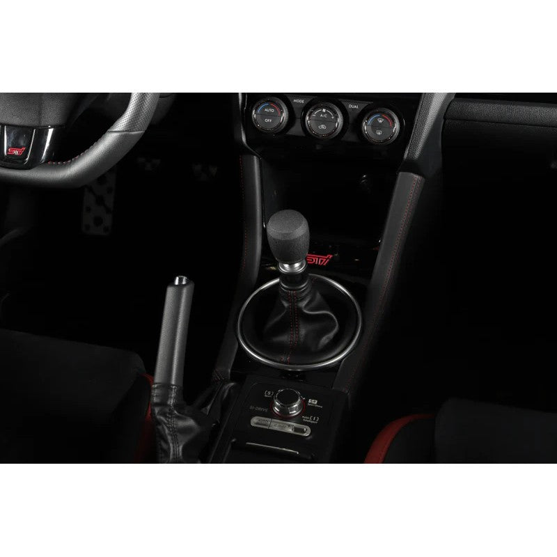 Weighted GrimmSpeed Stubby stainless steel shift knob in a black textured finish with M12x1.25 threading.