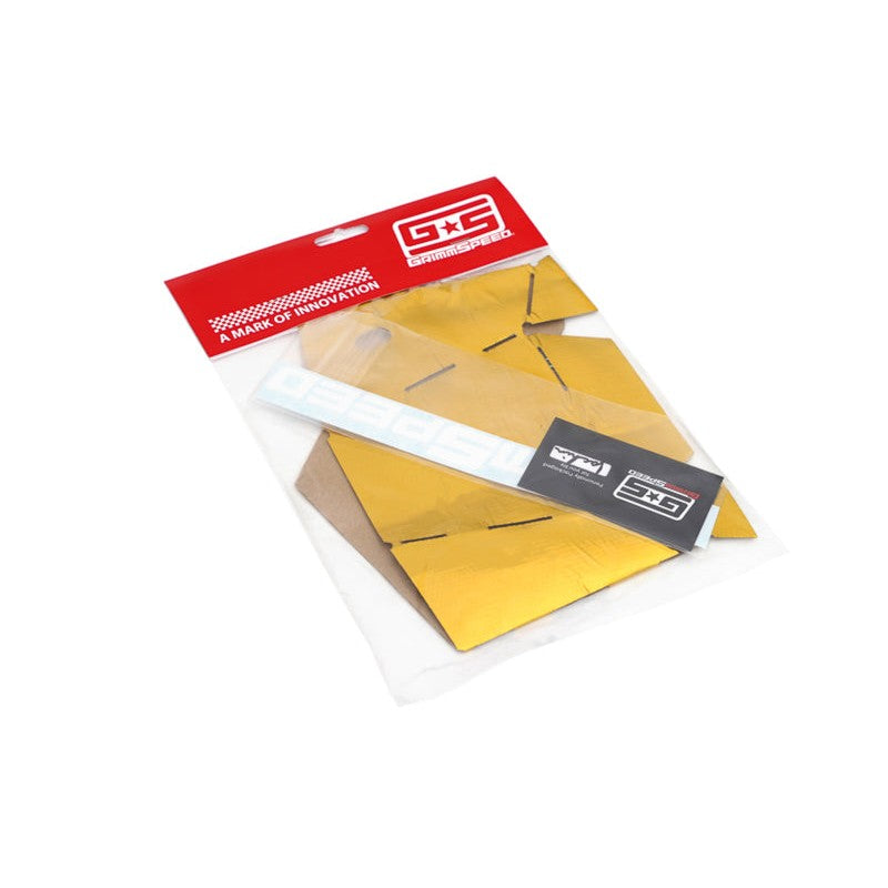 GrimmSpeed Reflect-A-Gold adhesive thermal foil sheet for turbocharger heat shield application.