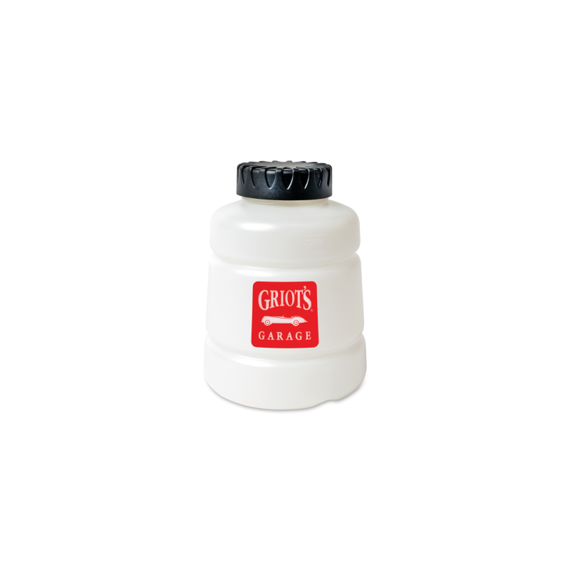 Translucent plastic replacement reservoir and black screw cap for Griot's Garage pneumatic cleaning guns.