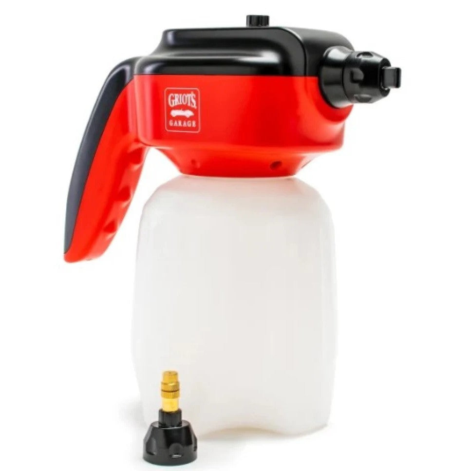 Griot's Garage Cordless Foamer and Sprayer with a translucent reservoir and ergonomic battery-powered handle.
