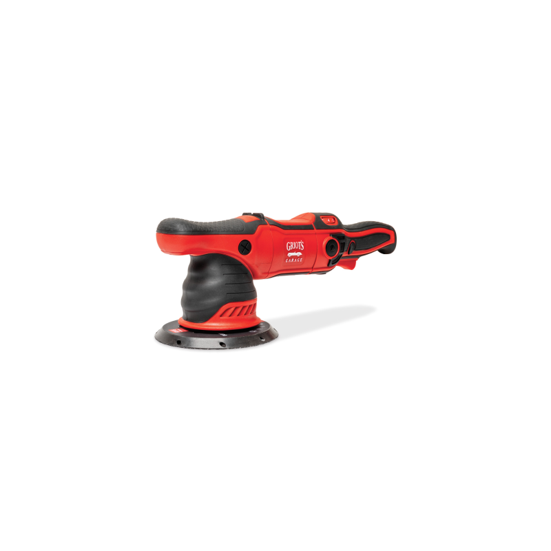 Griot's Garage G9 random orbital polisher featuring a black and gray ergonomic body with a top-mounted speed control dial.
