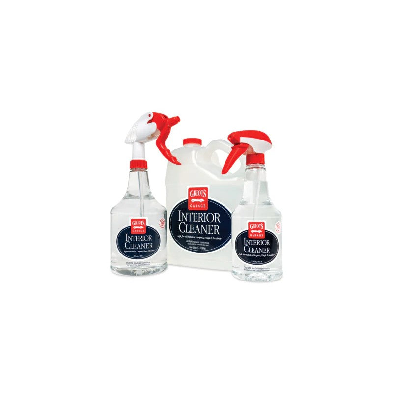 22oz spray bottle of Griot's Garage Interior Cleaner with red trigger and clear liquid formula.