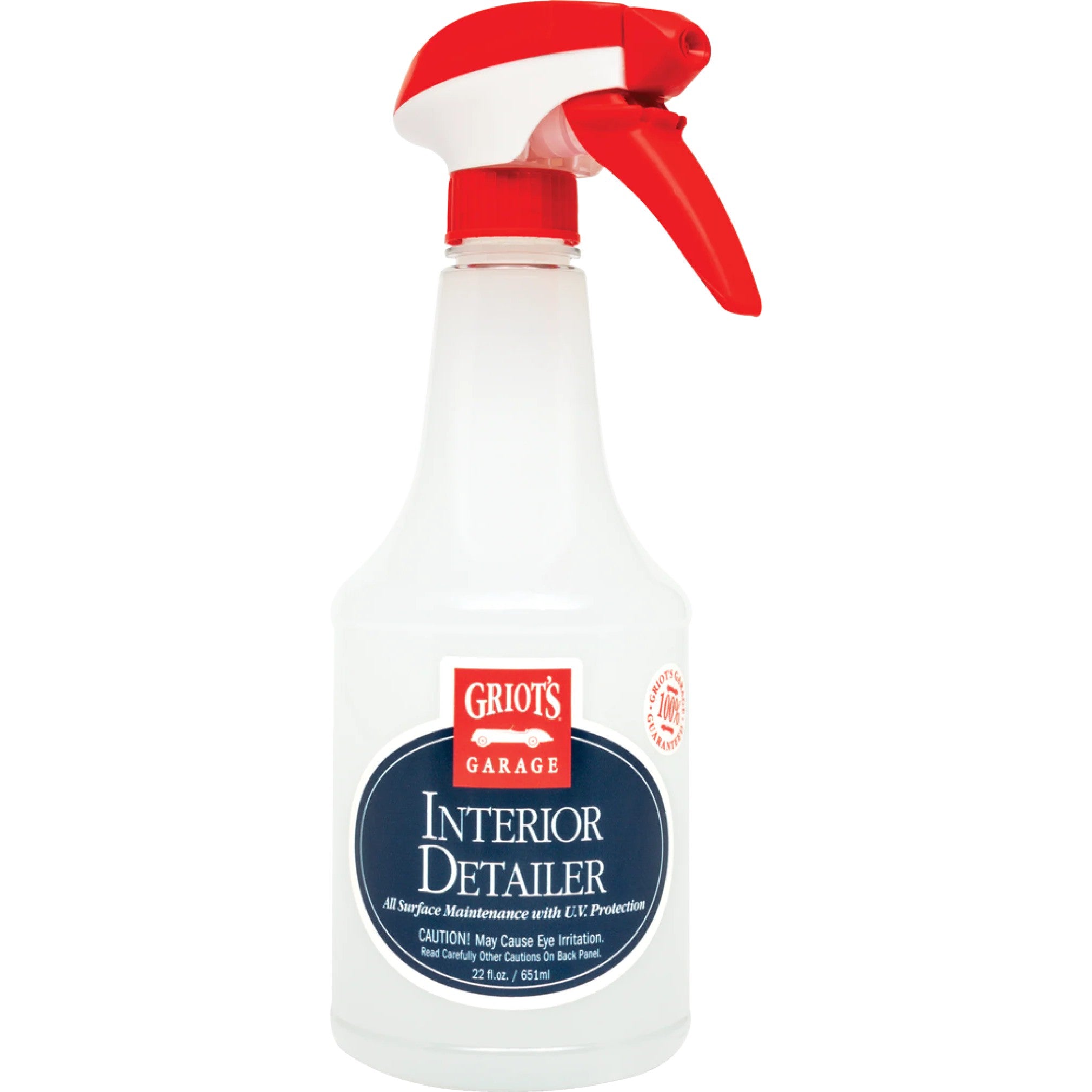22oz spray bottle of Griot's Garage Interior Detailer with clear liquid and ergonomic spray trigger