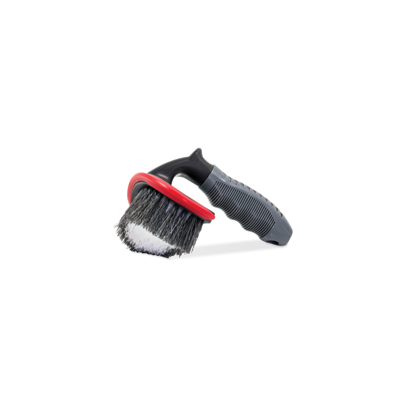 Griot's Garage tire scrub brush with stiff white bristles and a contoured blue handle for heavy-duty sidewall cleaning.