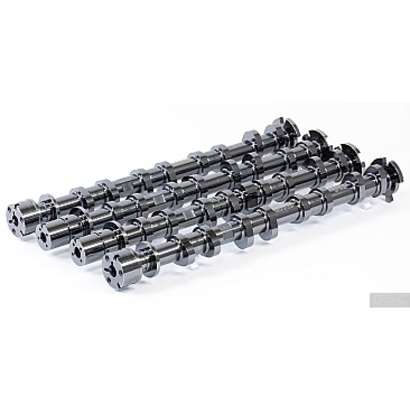A set of four CNC-machined billet steel camshafts for the 2018-2023 Ford Coyote Gen 3 engine.