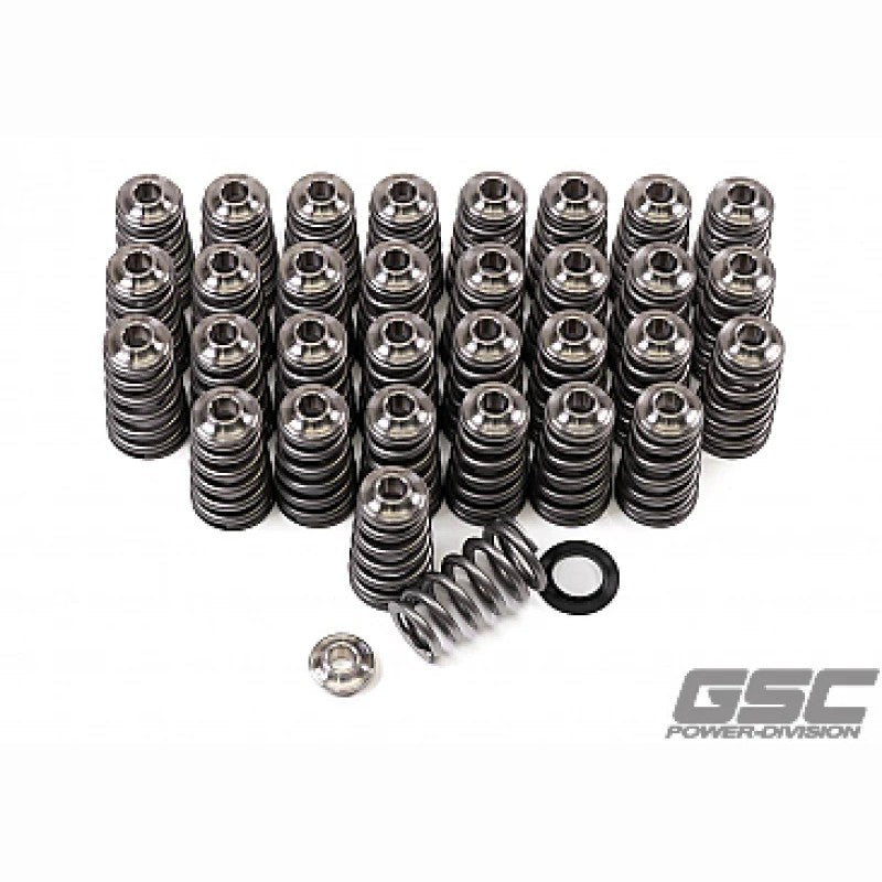 Set of GSC P-D conical valve springs and titanium retainers for Ford 5.2L Voodoo and Predator engines.
