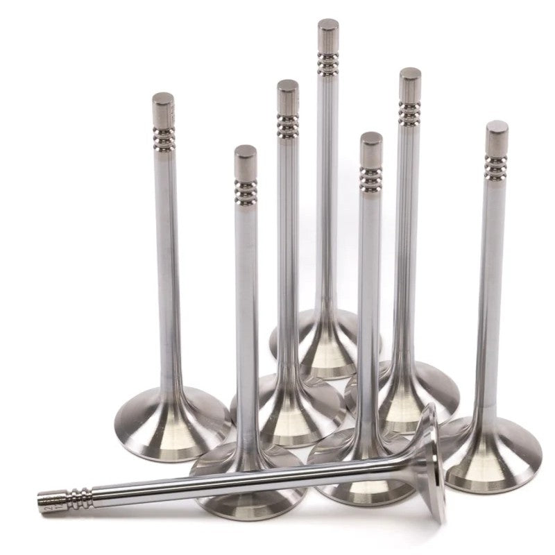 Set of eight GSC Super Alloy 32.75mm (+1mm) oversized exhaust valves for Ford Mustang 5.0L Coyote Gen 1/2 engines.