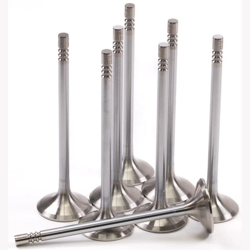 GSC Power-Division 33mm Super Alloy oversize exhaust valves, set of 8, for Ford Mustang Gen 3 Coyote 5.0L engines.