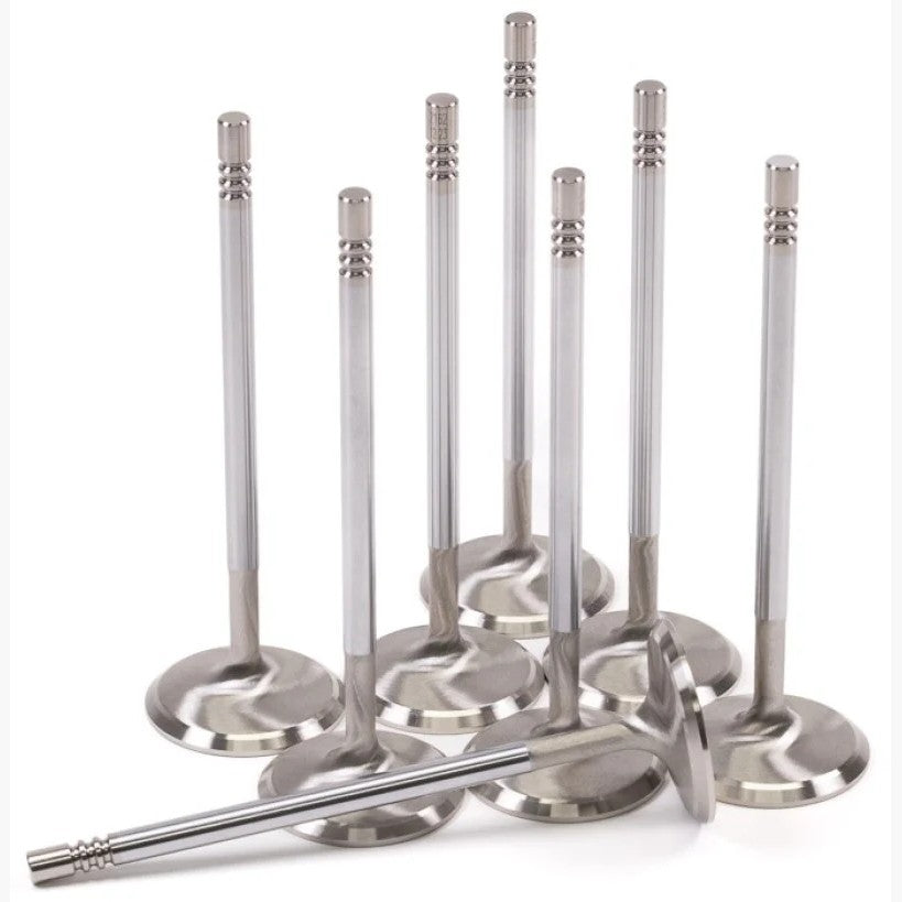 Eight chrome polished GSC P-D intake valves with 37.6mm heads for the Ford 5.0L Coyote Gen 3 engine.