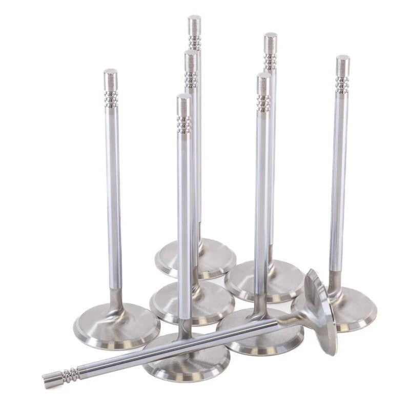 Set of 8 chrome polished GSC P-D series intake valves for Ford 5.2L Voodoo and Predator engines.