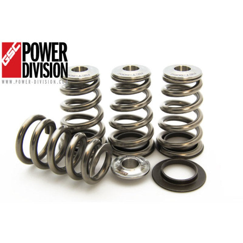 GSC Power-Division high pressure single conical valve springs and titanium retainers for Mitsubishi 4B11T engine.