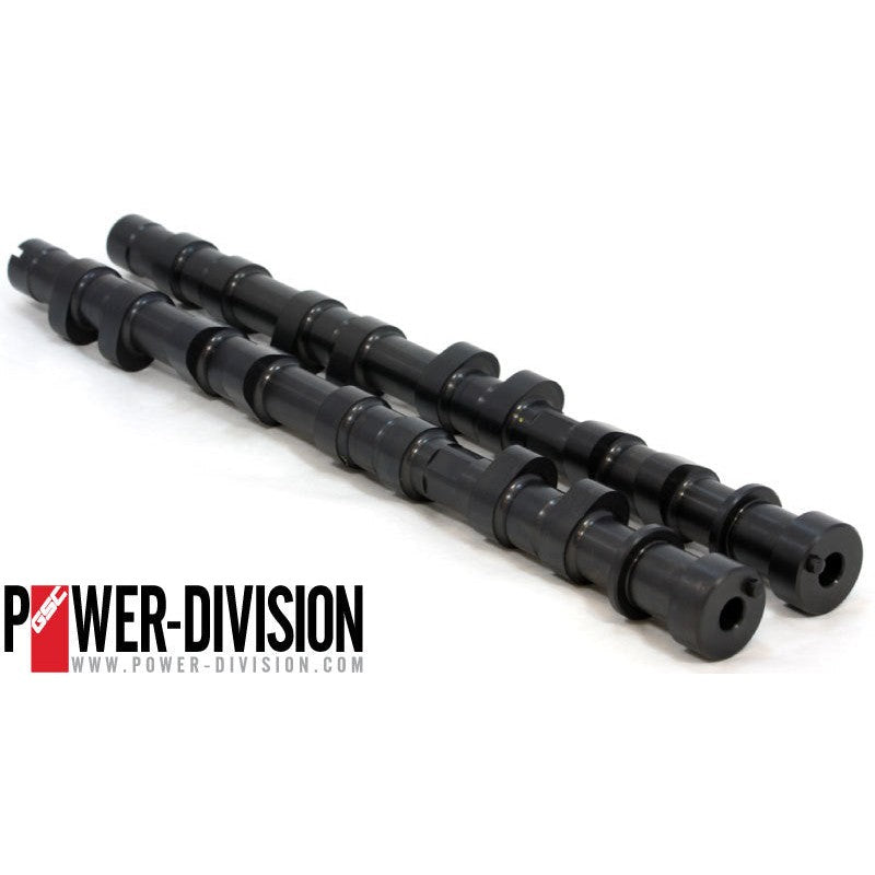 Pair of GSC Power-Division R2 billet steel camshafts for Mitsubishi Evolution 1-3 4G63T engines.