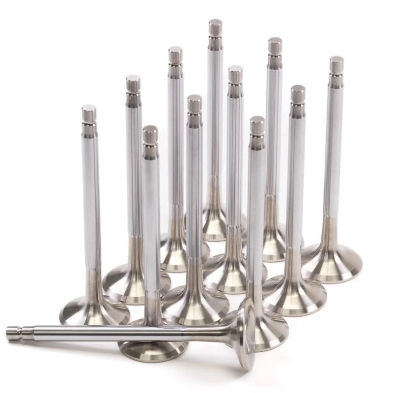 Set of twelve GSC Power-Division exhaust valves with 30.15mm heads for Nissan RB26DETT engines.