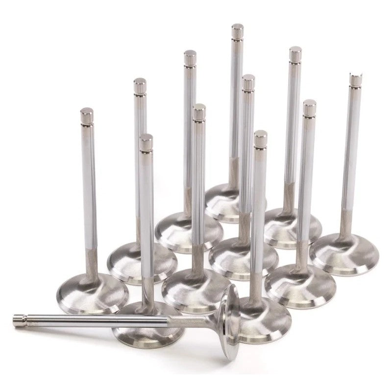 Set of 12 GSC Power-Division intake valves for Nissan RB26DETT engines with 34.65mm head diameter.