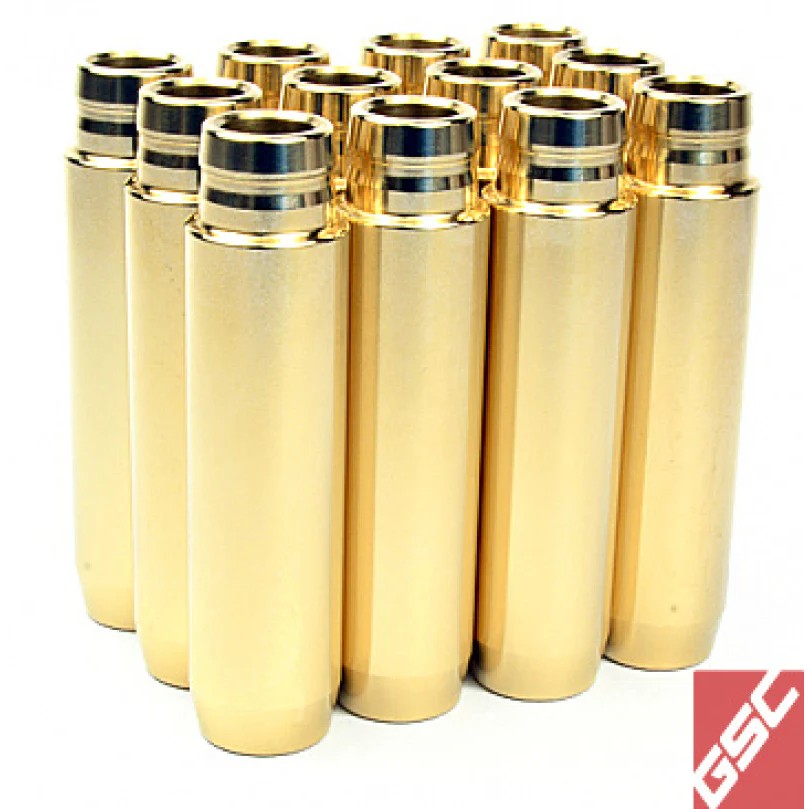 Set of 12 GSC P-D manganese bronze intake and exhaust valve guides for Porsche 996 and 997 GT3 Cup engines.