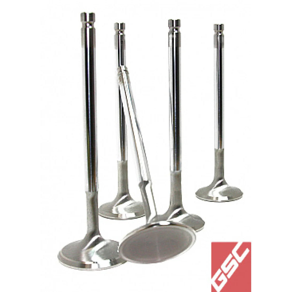 Set of 50 GSC Power-Division chrome polished 32mm Super Alloy exhaust valves for Subaru EJ205, EJ207, and EJ257 engines.