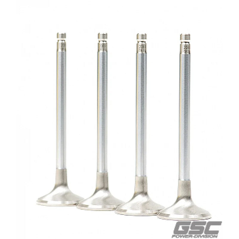 Single GSC Power-Division polished chrome alloy exhaust valve for Toyota 2JZ with 30.0mm head and 6.6mm stem.