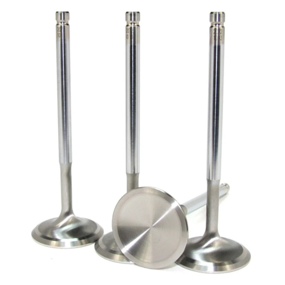 Set of eight GSC Power-Division 21-4N chrome polished 33.6mm intake valves for Toyota 3S-GTE engines.