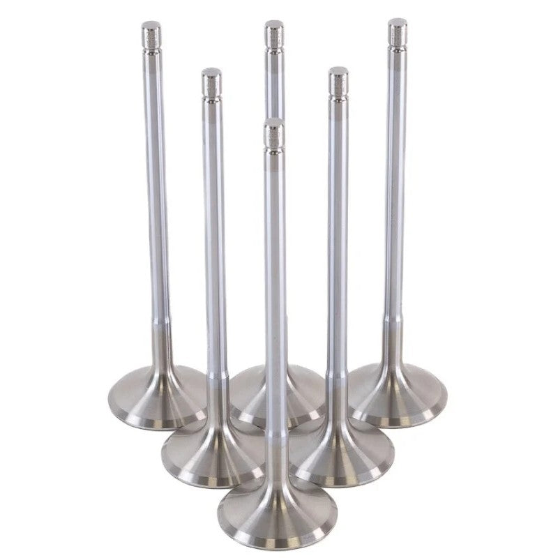 Set of six GSC Power-Division 32mm chrome polished exhaust valves for Toyota G16E-GTS GR Corolla and GR Yaris engines.