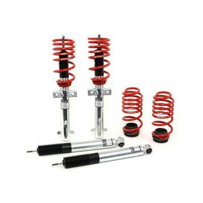 H&R Street Performance height-adjustable coilover kit with blue springs and threaded shock bodies for Ford Mustang