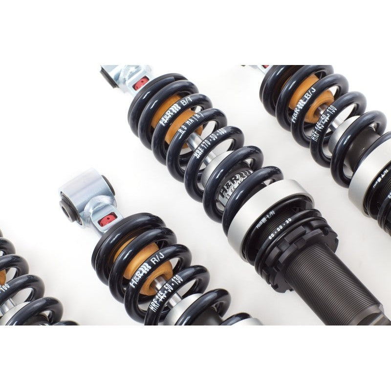H&R RSS+ coilover suspension kit with black hard-anodized aluminum shock bodies and springs for 2008-2015 Audi R8.