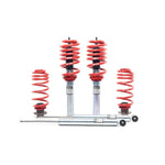 H&R Street Performance Coil Over kit with threaded silver shock bodies and blue progressive rate springs for Audi.