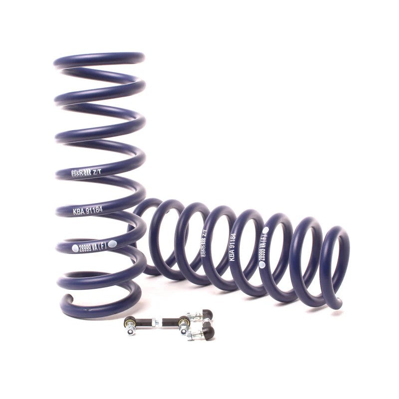 Blue H&R Sport Spring set for BMW F02 7-Series chassis with self-leveling suspension.