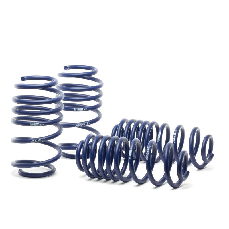 Set of blue H&R Race Springs for 2012-2019 Volkswagen Jetta GLI, S, SE, and TDI models.