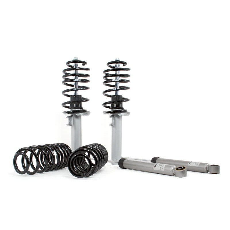 H&R Sport Cup Kit with blue lowering springs and matched performance dampers for Volkswagen Golf and Jetta models.