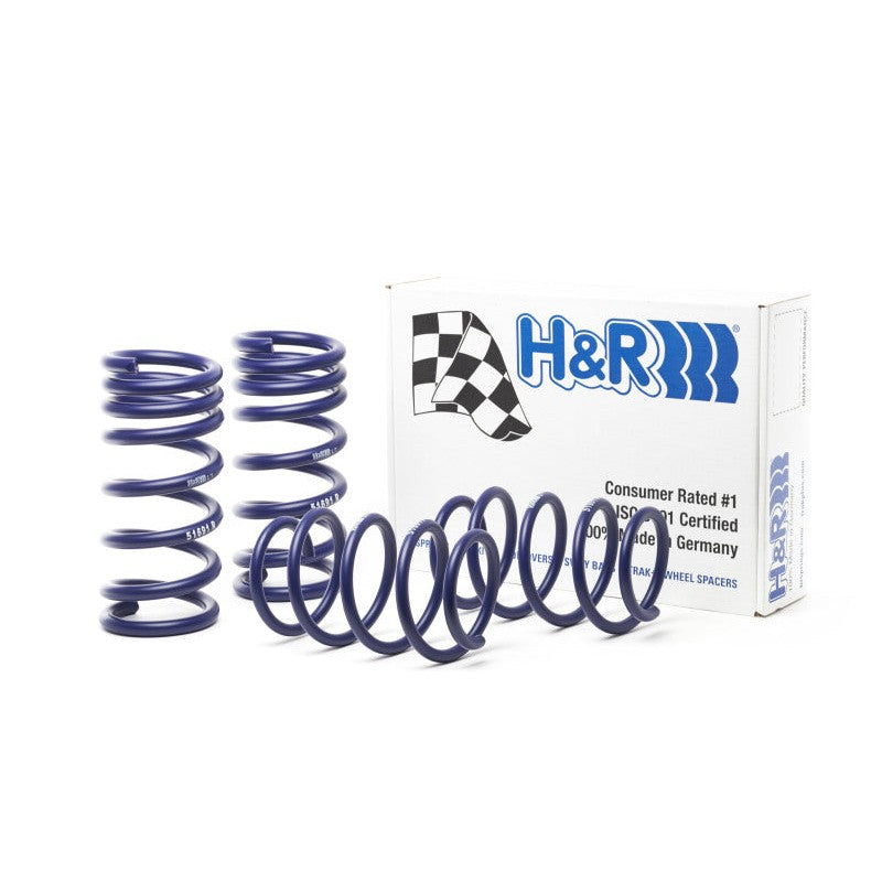 Blue powder-coated H&R Sport Springs for the 2015-2020 Ford Mustang.