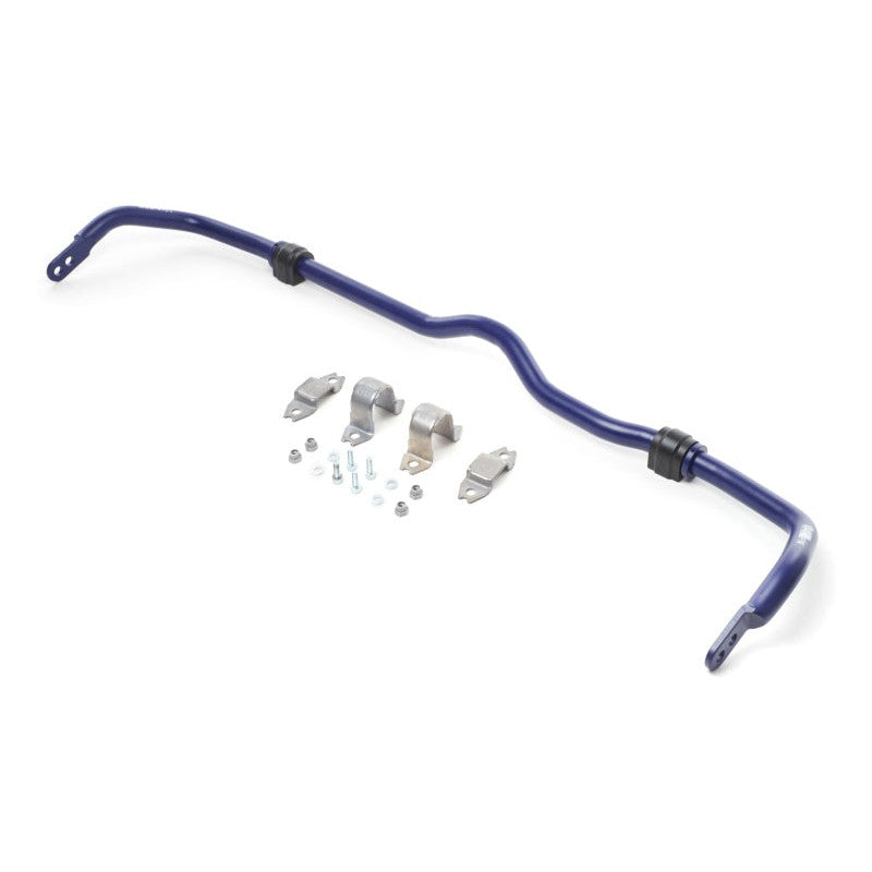 H&R 27mm blue powder-coated front sport sway bar with two-hole adjustable forged ends and composite bushings.