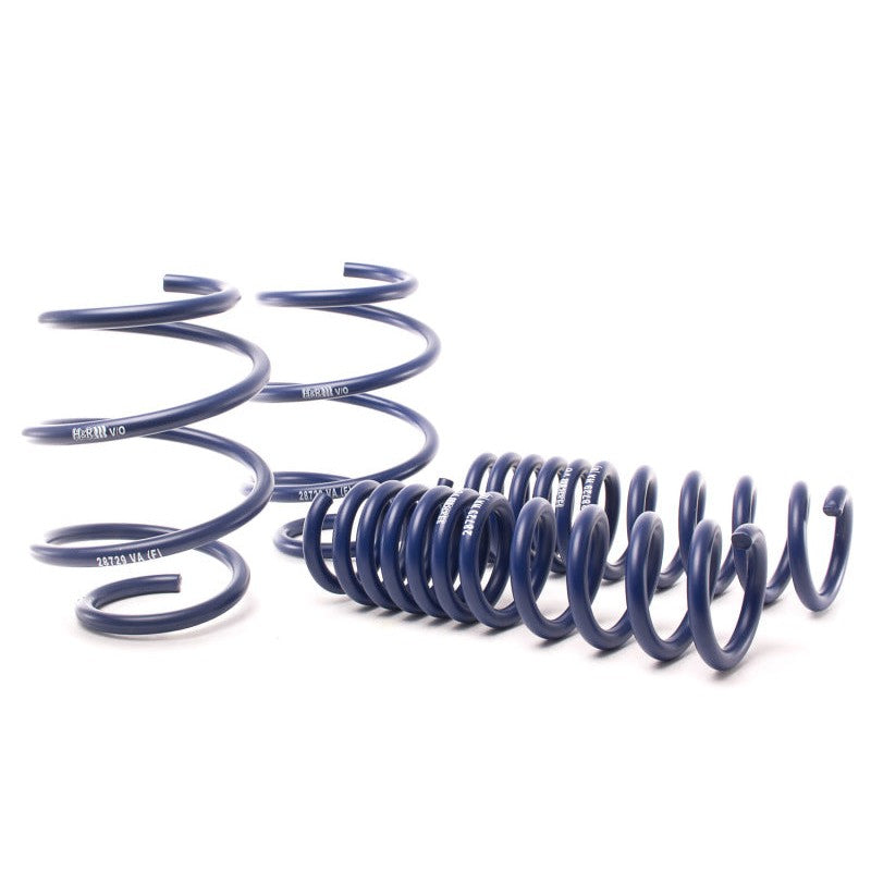 A set of four blue H&R Sport lowering springs for 2016-2023 Chevrolet Camaro models.