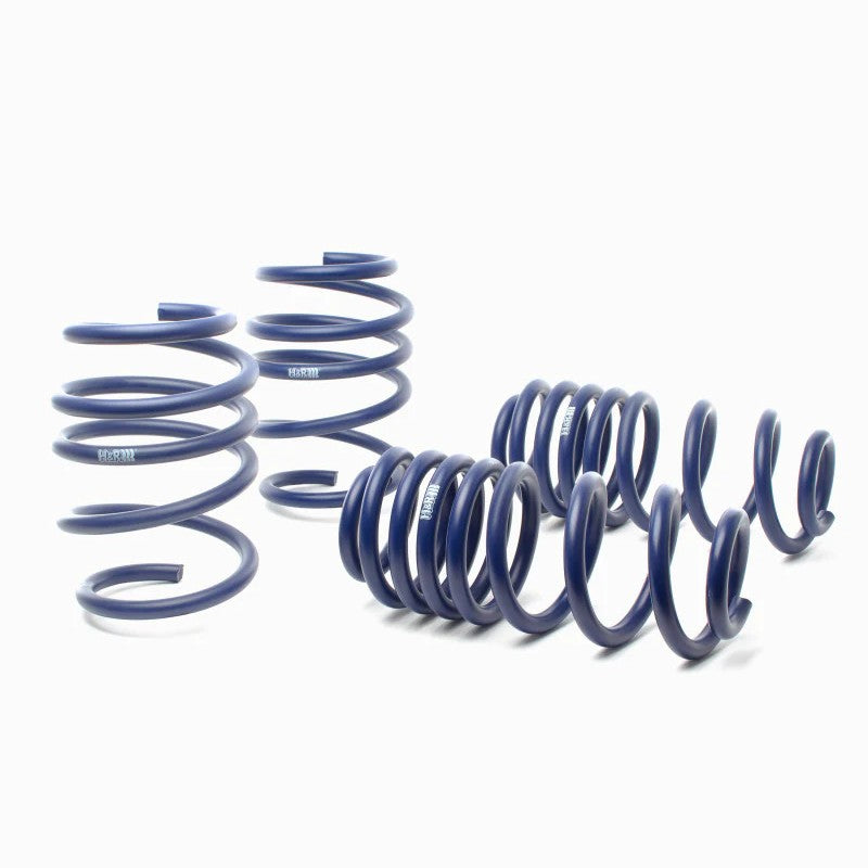 H&R Sport Springs for 2017-2020 Audi RS3 showing progressive coil winding and blue powder coat finish.