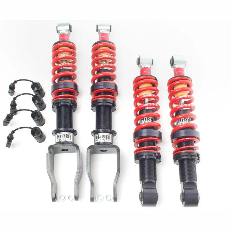 H&R RSS+ height-adjustable mono-tube coilover kit with black anodized aluminum shock bodies for 2017-2022 Audi R8.