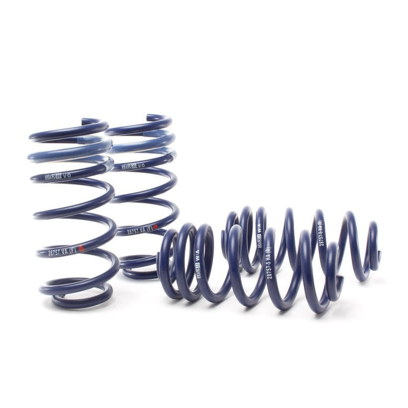 Blue H&R Sport Spring lowering kit for Audi B9 chassis vehicles including A4, A5, and S5 models