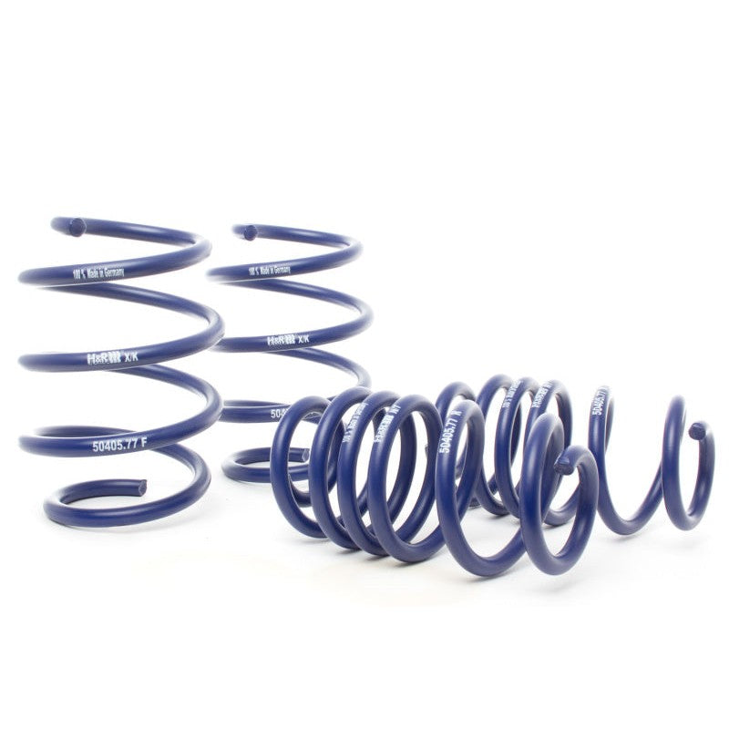 Set of blue H&R Super Sport progressive lowering springs for BMW F44 2 Series Gran Coupe.