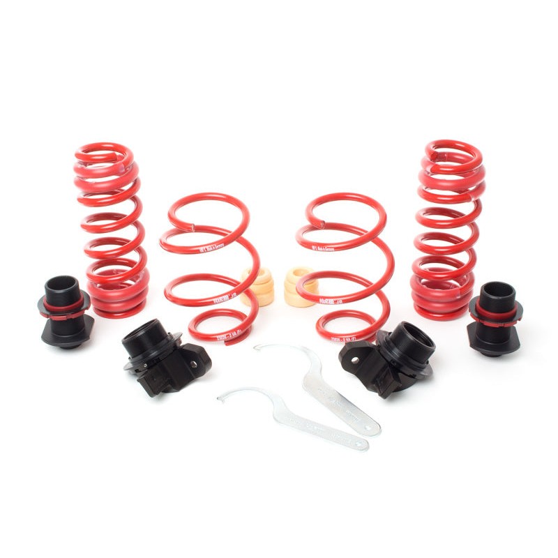 H&R VTF adjustable lowering spring kit including blue coil springs and threaded height adjusters for BMW M4 G82 xDrive.