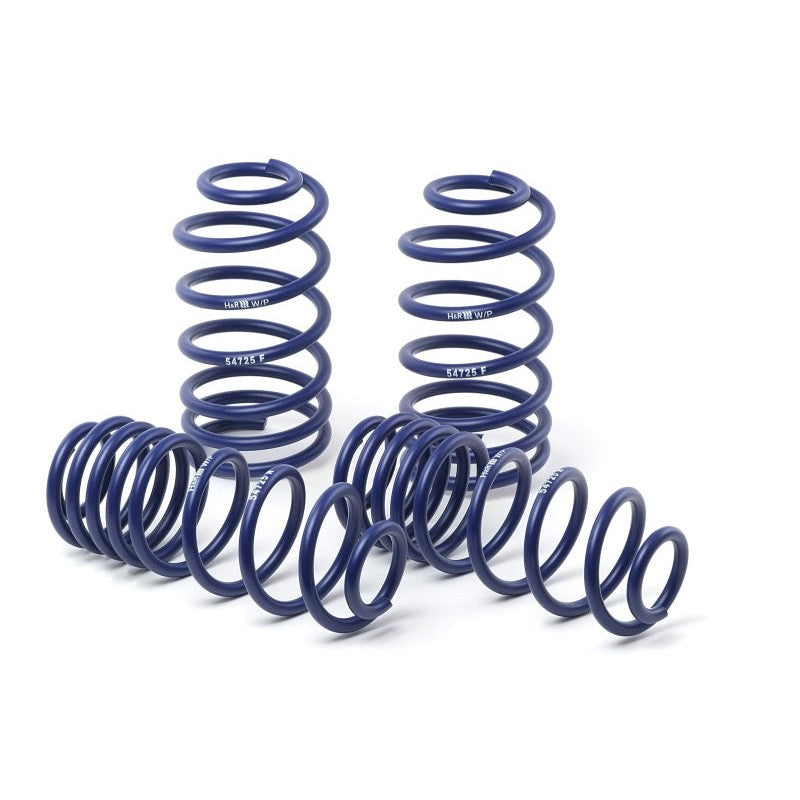 H&R blue powder-coated front and rear sport lowering springs for 2025 Volkswagen ID. Buzz