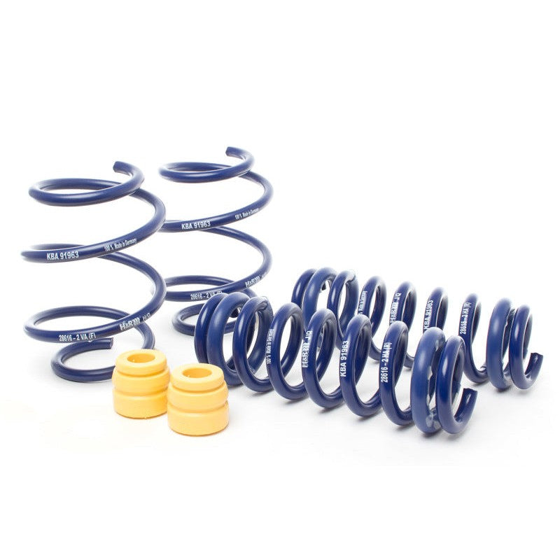 Set of four blue H&R progressive-rate Sport Springs for 2022-2026 BMW M4 G82 with Adaptive Suspension.