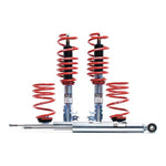 H&R Ultra Low Coil Over suspension kit featuring silver threaded shock bodies and red springs for VW Golf and Jetta.