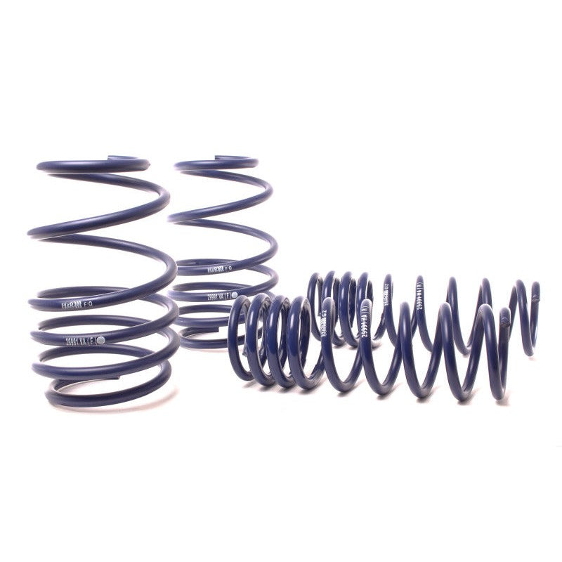 H&R Sport Spring kit featuring blue progressive rate coils for BMW E38 7-Series models.