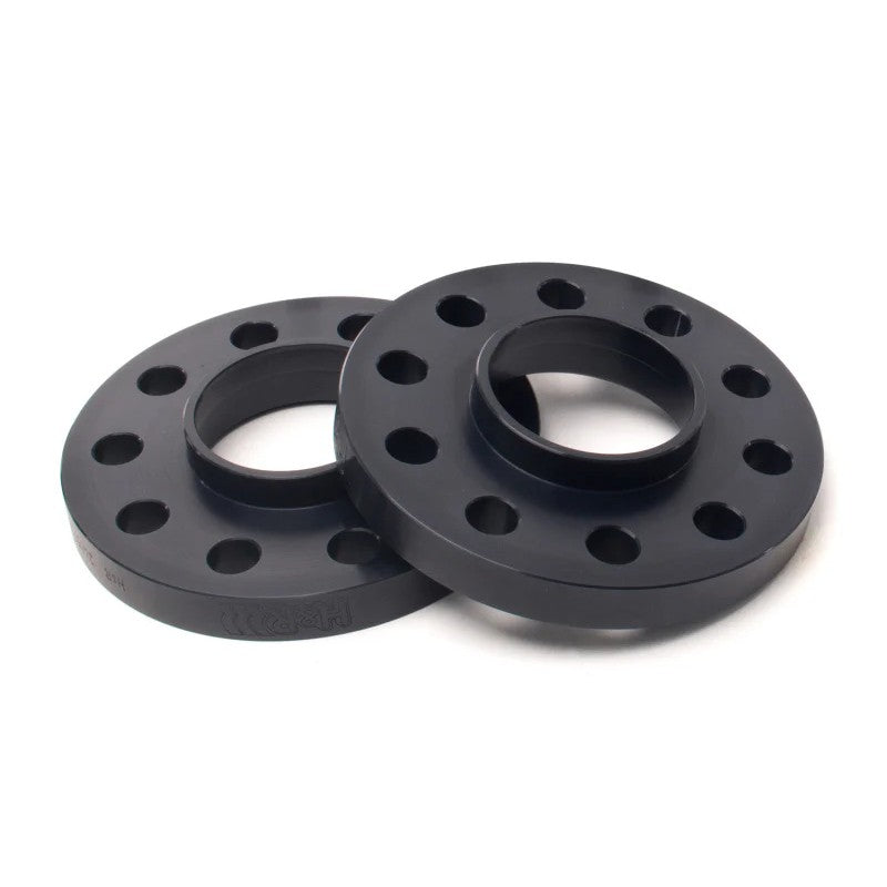 H&R Trak+ 15mm DR Series hubcentric wheel spacers in black finish with 5/130 bolt pattern and 71.6mm center bore.