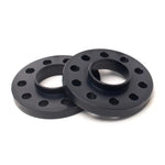 H&R Trak+ 15mm DR Series hubcentric wheel spacers in black finish with 5/130 bolt pattern and 71.6mm center bore.