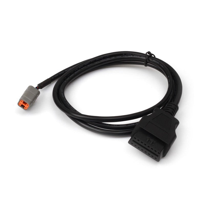 Haltech 72-inch CAN cable with a black 4-pin DTM connector and a standard 16-pin OBDII diagnostic plug.