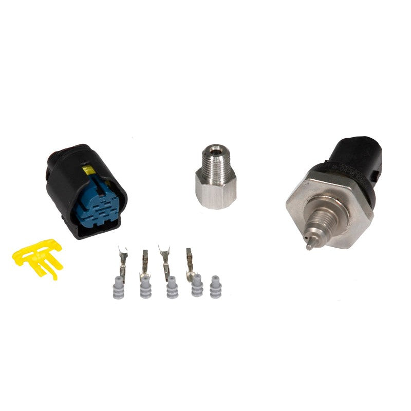 Haltech Bosch 145 PSI combined fuel and oil pressure and temperature sensor with stainless steel threaded body.