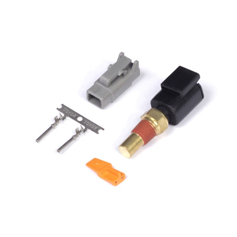 Haltech 1/8 NPT coolant temperature sensor with included wiring connector plug and terminal pins