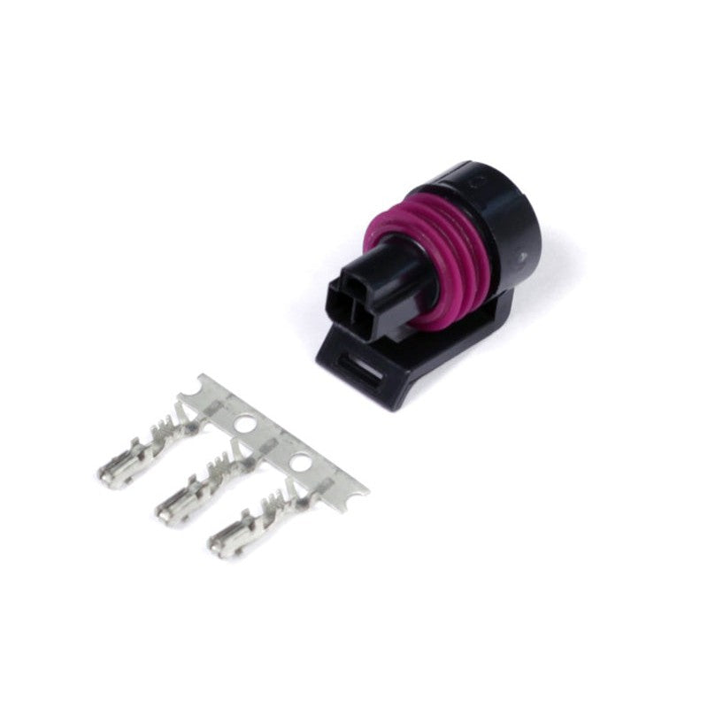 Haltech Delphi-style 3-pin pressure sensor connector housing and individual metal terminal pins