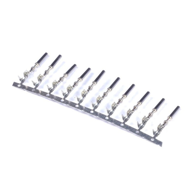 Pack of 10 silver metal AMP Superseal terminal pins for Haltech ECU connector harnesses.