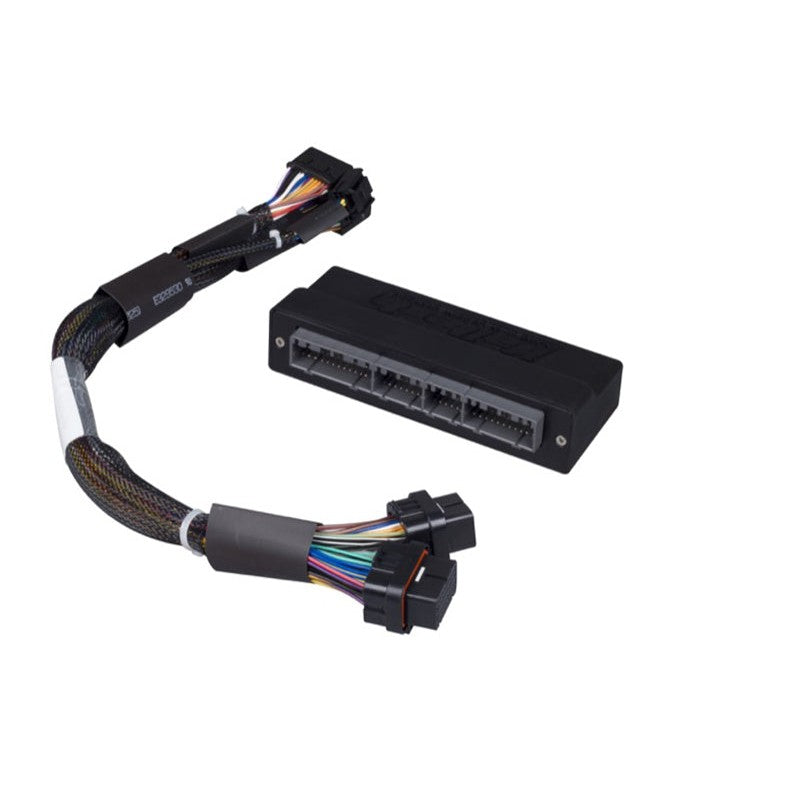 Haltech Elite 1000-2500 plug-and-play adapter harness with factory-style connectors and multi-pin ECU plugs